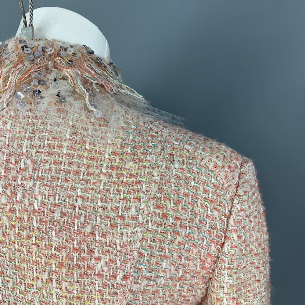 MONIQUE LHUILLIER Size 6 Beige Salmon Viscose Blend Tweed Zip Up Skirt Set - Picture 5 of 11